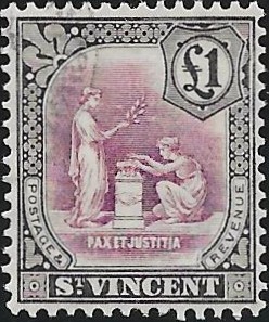 Saint Vincent: 1928 £1 Mauve & Black. SG 141 (FU)
