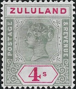 Zululand: 1894 4s. Green & Carmine. SG 27 (MLH)