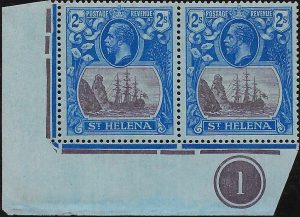 Saint Helena: 1927 2s. Purple & Blue/Blue Pair, One with Cleft Rock. SG 108/108c (MLH)