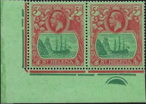 Saint Helena: 1927 5d. Green & Deep Carmine/Green Pair, One with Cleft Rock. SG 103/103c (MLH)