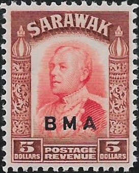 Sarawak: 1945 $5 Scarlet & Red-Brown. SG 144 (MLH)