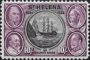 Saint Helena: 1934 Centenary 10s. Black & Purple. SG 123 (MNH)