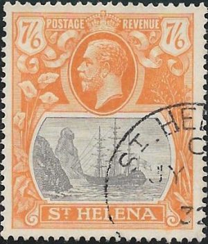 Saint Helena: 1922-37 7s.6d. Grey-Brown & Yellow-Orange. SG 111 (FU)