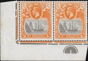 Saint Helena: 1922-37 7s.6d. Grey-Brown & Yellow-Orange Pair. SG 111 (MNH)