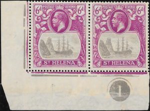 Saint Helena: 1922-37 6d. Grey & Bright Purple Pair, One with Cleft Rock. SG 104/104c (MLH)