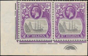 Saint Helena: 1923 8d. Grey & Bright Violet Pair, One with Cleft Rock. SG 105/105c (MLH)
