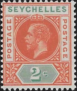 Seychelles: 1912-16 2c. Chestnut & Green with Split 'A'. SG 71a (MNH)