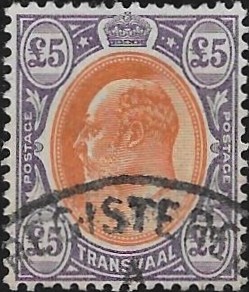 Transvaal: 1903 £5 Orange-Brown & Violet. SG 259 (FU)