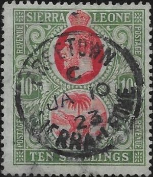 Sierra Leone: 1912-21 10s. Carmine & Yellow-Green/Green. SG 127b (GU)