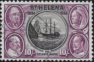 Saint Helena: 1934 Centenary 10s. Black & Purple. SG 123 (FU)