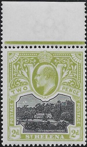 Saint Helena: 1903 2d. Black & Sage-Green on Bluish Paper. Formerly SG 57a (MNH)