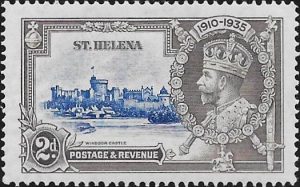 Saint Helena: 1935 Silver Jubilee 2d. Ultramarine & Grey with Diagonal Line by Turret. SG 125f (MH)