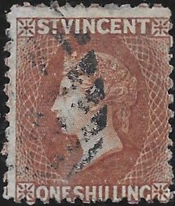 Saint Vincent: 1869 1s. Brown. SG 14 (FU)
