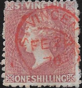 Saint Vincent: 1875 1s. Claret. SG 21 (FU)
