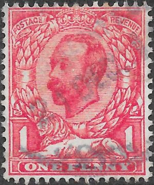 King George V: 1911 1d. Pale Carmine "No Cross on Crown". SG 328a (G/FU)