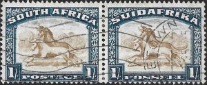 South Africa: 1932 1s. Brown & Deep Blue with Twisted Horn Flaw. SG 48c (VGU)