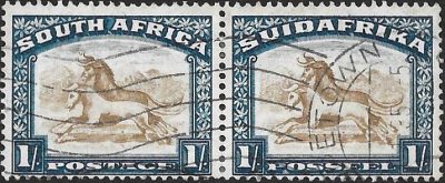 South Africa: 1932 1s. Brown & Deep Blue with Twisted Horn Flaw. SG 48c (VGU)