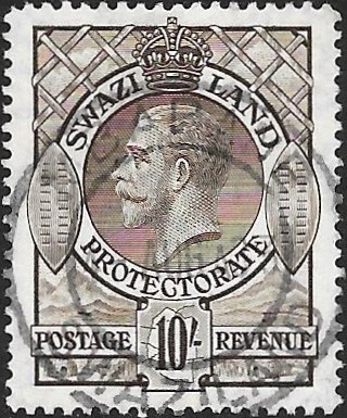 Swaziland: 1933 10s. Sepia. SG 20 (FU)
