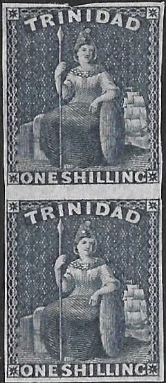 Trinidad: 1859 1s. Indigo Vertical Pair. SG 29 (MLH)
