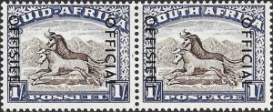 South Africa: 1953 1s. Blackish Brown & Ultramarine Official. SG O47a (MLH)