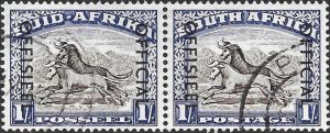 South Africa: 1953 1s. Blackish Brown & Ultramarine Official. SG O47a (FU)