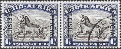 South Africa: 1953 1s. Blackish Brown & Ultramarine Official. SG O47a (FU)