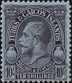 Turks & Caicos Islands: 1928 10s. Purple/Blue. SG 186 (FU)