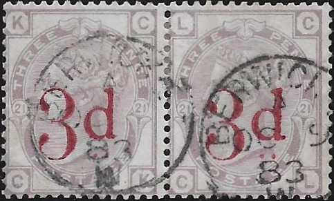 Queen Victoria: 1883 3d. on 3d. Lilac Pair. SG 159 (FU) with Berwick St CDS