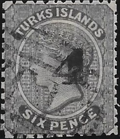 Turks Islands: 1881 4d. on 6d. Black. SG 43 (FU)