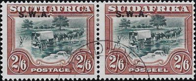 South West Africa: 1927-30 2s.6d. Green & Brown, Perf. 14 x 13½. SG 65b (FU)