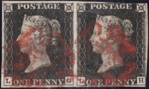 Queen Victoria: 1840 1d. Black Pair (LG-LH), Plate 7. SG 2 (FU)