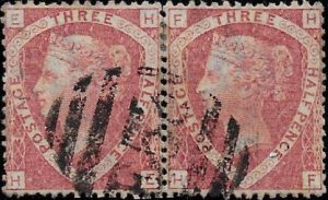 GB Used Abroad: 1870 1½d. Lake-Red Pair (HE-HF), Plate 3 with Haiti E53 Duplex. SG Z2 (FU)