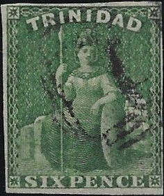 Trinidad: 1859 6d. Deep Green. SG 28 (GU)