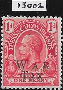 Turks & Caicos Islands: 1919 1d. Scarlet War Tax Stamp with Ovpt. Double. SG 150a (MLH) with BPA Certificate