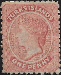 Turks Islands: 1867 1d. Rose with Throat Flaw. SG 1a (MLH)