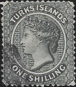 Turks Islands: 1881 1s. Slate-Green. SG 52 (FU)