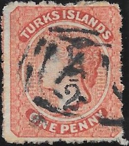 Turks Islands: 1881 ½d. on 1d. Dull Red. SG 15 (FU)
