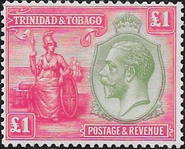 Trinidad & Tobago: 1922-28 £1 Green & Bright Rose. SG 229 (MH)