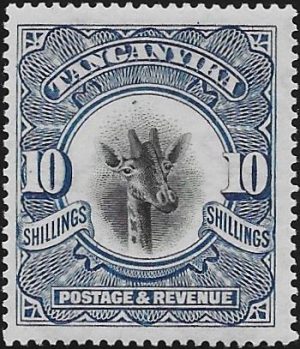 Tanganyika: 1922-24 10s. Deep Blue, Wmk Sideways. SG 87 (MLH)