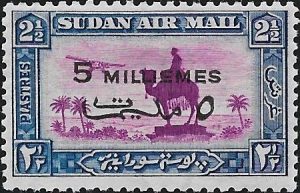 Sudan: 1938 5m. on 2½p. Magenta & Blue, Wmk Sideways Inverted. SG 74w (MNH)