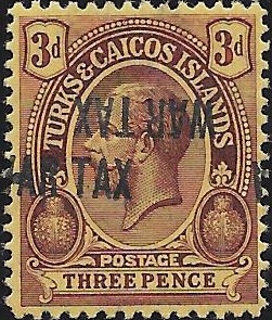 Turks & Caicos Islands: 1917 3d. Purple/Yellow War Stamp with Ovpt. Double, One Inverted SG 144b (MLH)