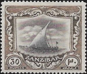 Zanzibar: 1929 30r. Black & Brown. SG 297 (MLH)