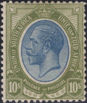 South Africa: 1913-24 10s. Deep Blue & Olive-Green. SG 16 (MH)