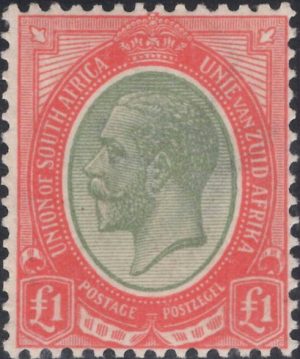 South Africa: 1924 £1 Pale Olive-Green & Red. SG 17a (MLH)