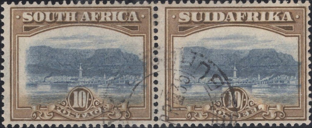 South Africa: 1927-30 10s. Bright Blue & Brown. SG 39 (FU)
