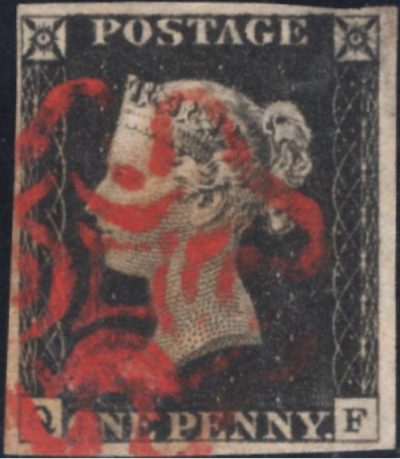 Queen Victoria: 1840 1d. Black, Plate 8 (QF). SG 2 (FU)