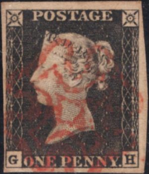 Queen Victoria: 1840 1d. Black, Plate 1a (GH). SG 2 (FU)