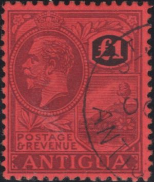 Antigua: 1922 £1 Purple & Black/Red. SG 61 (VFU)