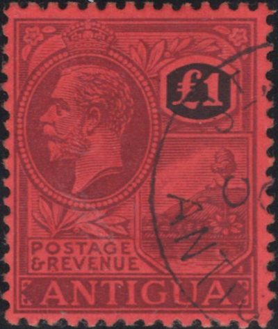 Antigua: 1922 £1 Purple & Black/Red. SG 61 (VFU)