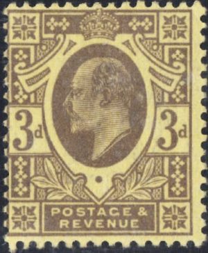 King Edward VII: 1911 3d. Purple/Lemon. SG 277 (MLH)